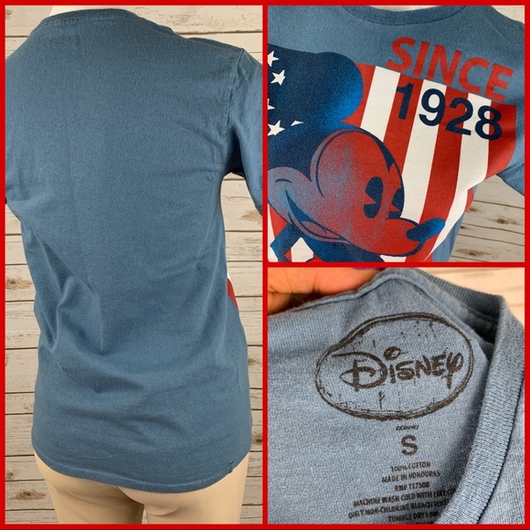 Disney Mickey Mouse & Flag Graphic Blue Tee - Picture 3 of 8